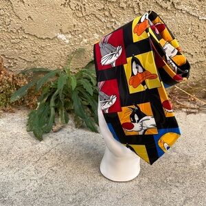 Vintage. Black Silk,  Warner Bros Block  Character Tie